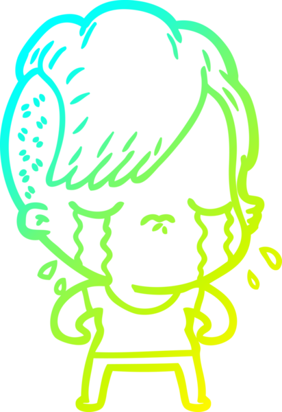 Bir insan tarafından çizilmiş ağlayan bir çizgi film kızı çizimi.