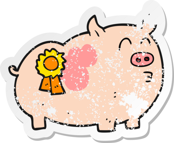 Bir insan tarafından çizilmiş ödül kazanan bir domuzun gerilimli çıkartması.