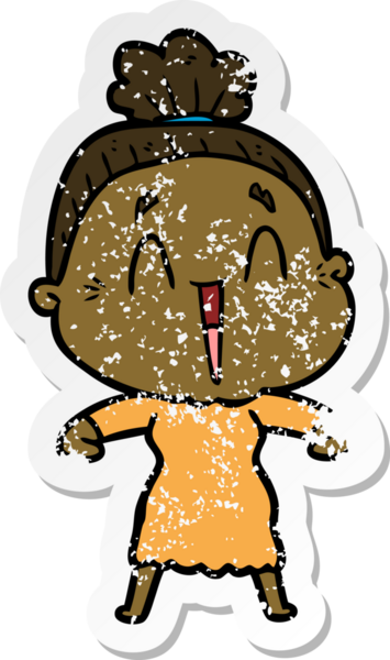 Bir insan tarafından çizilmiş mutlu, yaşlı bir kadının sıkıntılı çıkartması.