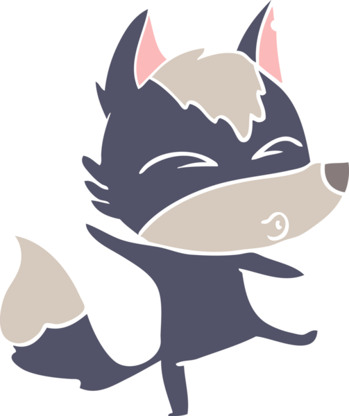 Bir insan tarafından çizilmiş düz renkli çizgi film kurt suratı.