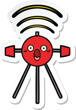 Bir insan tarafından çizilmiş şirin bir çizgi film uydusunun çıkartması.