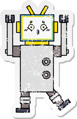 Bir insan tarafından çizilmiş sevimli bir robot çizgi film çıkartması.