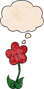 Bir insan tarafından çizilmiş grunge desenli düşünce baloncuğu olan karikatür çiçeği