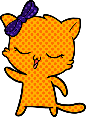 Bir insan tarafından çizilmiş kafasında yay olan çizgi film kedisi.