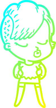 Bir insan tarafından çizilmiş soğuk gradyan çizgi film karakteri güzel hippi kız.