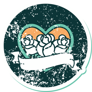 Bir insanın çizdiği çiçekli kalp ve pankartın sembolik dövmeli resmi.