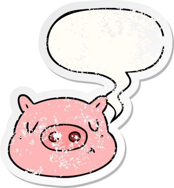 Konuşan domuz suratlı çizgi film karakteri, bir insan tarafından çizilmiş sıkıntılı eski bir çıkartma.