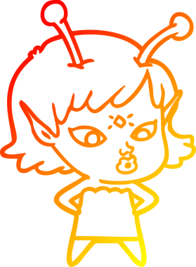 Bir insan tarafından çizilmiş güzel bir uzaylı kız çizgi çizimi.