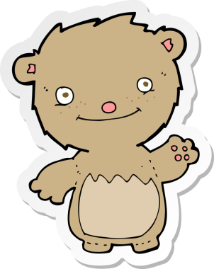 Bir insan tarafından çizilmiş oyuncak ayı sallayan bir karikatür çıkartması.