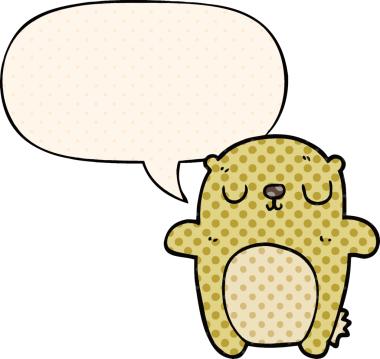 Bir insan tarafından çizilmiş çizgi roman tarzında konuşma balonu olan çizgi film ayısı.