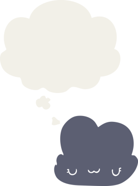 Düşünce baloncuğu olan sevimli çizgi film bulutu bir insan tarafından çizilmiş.