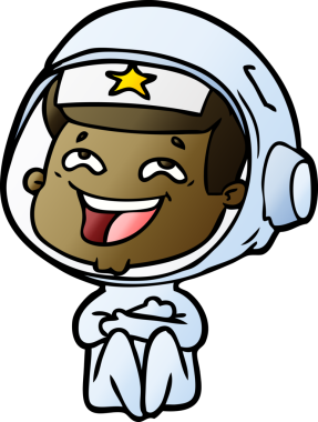 Bir insan tarafından çizilmiş gülen astronot çizgi filmi.