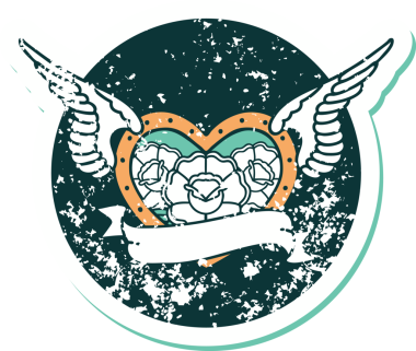 Bir insan tarafından çizilmiş çiçek ve pankartıyla uçan bir kalbin sembolik dövmeli resmi.