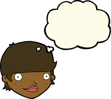 Bir insan tarafından çizilmiş düşünce baloncuklu mutlu kadın yüzü.