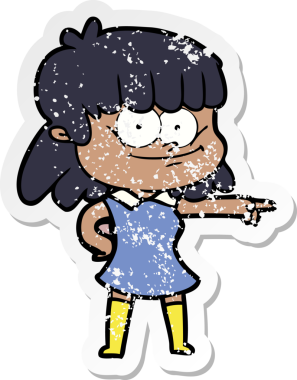 Bir insan tarafından çizilmiş, gülümseyen bir çizgi film kızının sıkıntılı çıkartması.