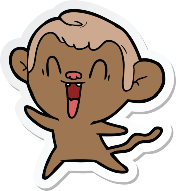 Bir insan tarafından çizilmiş gülen maymun çıkartması.