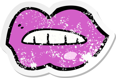 Bir insan tarafından çizilmiş pembe dudakların gerilimli retro yapıştırması.