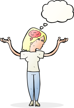 Bir insan tarafından çizilmiş düşünce baloncuğu olan zeki bir kadın.