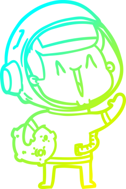 Bir insan tarafından çizilmiş ay taşı olan mutlu bir astronot çizimi.