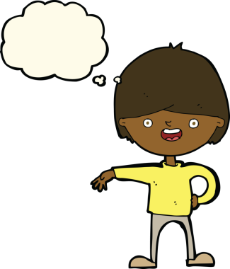 Bir insan tarafından çizilmiş düşünce balonlu mutlu adam çizgi filmi.