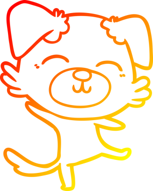 Bir çizgi film köpeğinin insan tarafından çizilmiş mutlu bir dans çizimi.