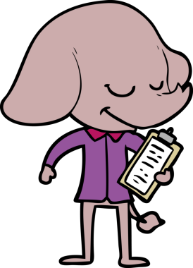 Bir insan tarafından çizilmiş karikatür gülümseyen fil.