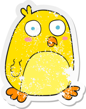 Bir insan tarafından çizilmiş karikatür kuşunun gerilmiş çıkartması.