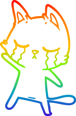 Bir insan tarafından çizilmiş ağlayan çizgi film kedisinin çizimi.