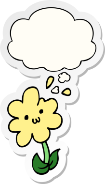 Düşünce baloncuklu karikatür çiçeği insan tarafından çizilmiş bir çıkartma gibi.