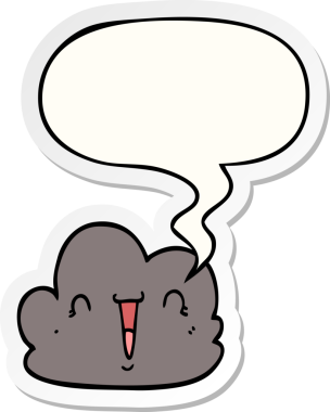 Bir insan tarafından çizilmiş konuşma balonu çıkartmalı mutlu bir karikatür.