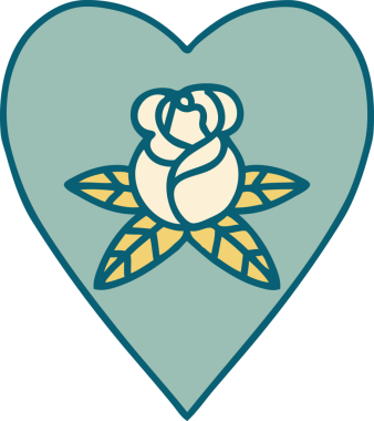 Bir insan tarafından çizilmiş kalp ve çiçeklerin ikonik dövme şekli