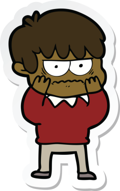 Bir insan tarafından çizilmiş kızgın bir çizgi film çocuğunun çıkartması.