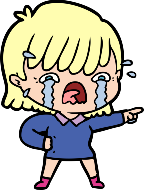 Bir insan tarafından çizilmiş ağlayan çizgi film kızı.