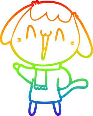 Gökkuşağı gradyan çizimi. Bir insan tarafından çizilmiş şirin bir köpek çizimi.