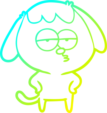 Bir insan tarafından çizilmiş ve sıkılmış bir köpeğin soğuk çizgi çizimi.