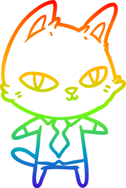 Bir insan tarafından çizilmiş ofis kıyafetleriyle çizilmiş bir çizgi film kedisinin çizimi.