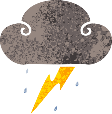 Retro illüstrasyon tarzı tuhaf karikatür gökgürültüsü bulutu bir insan tarafından çizildi