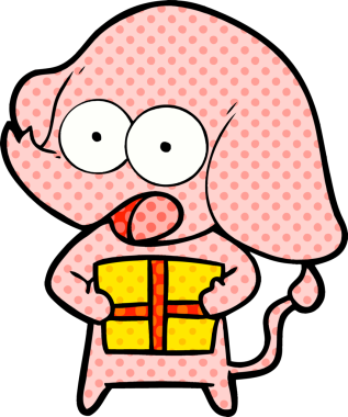 Bir insan tarafından çizilmiş noel hediyeli şirin bir fil.