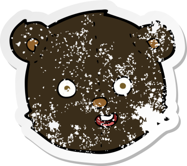 Bir insan tarafından çizilmiş siyah oyuncak ayı kafasının gerilimli çıkartması.