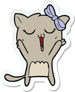 Bir insan tarafından çizilmiş çizgi film kedisinin çıkartması.