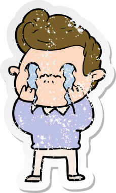 Bir insan tarafından çizilmiş ağlayan bir karikatürcünün sıkıntılı çıkartması.