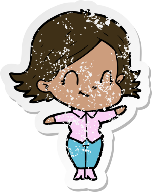 Bir insan tarafından çizilmiş, karikatür dostu bir kızın sıkıntılı çıkartması.