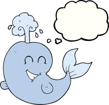 Serbest çizim düşünce baloncuğu bir insan tarafından çizilmiş su püskürten balina.