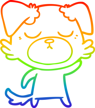 Gökkuşağı gradyan çizimi. Bir insan tarafından çizilmiş şirin bir köpek çizimi.