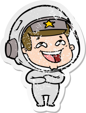 Bir insan tarafından çizilmiş gülen astronot çizgi filminin sıkıntılı çıkartması.