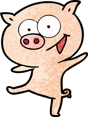 Bir insan tarafından çizilmiş neşeli dans eden domuz çizgi filmi.