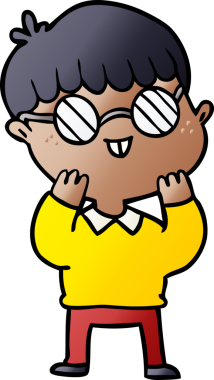 Bir insan tarafından çizilmiş gözlük takan çizgi film çocuğu.