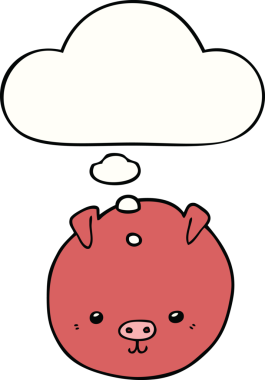 Bir insan tarafından çizilmiş düşünce balonlu çizgi film domuzu.