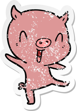 Bir insan tarafından çizilmiş domuz çizgi filminin sıkıntılı çıkartması.