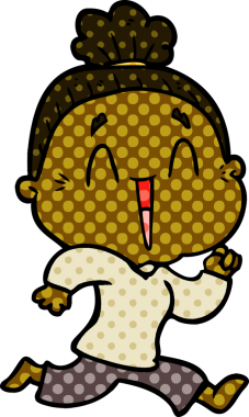 Bir insan tarafından çizilmiş mutlu yaşlı kadın çizgi filmi.